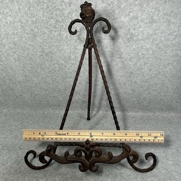 Vtg Ornate Cast Iron Easel Stand 15” Display Frame Plate Book Artifact Rustic - Picture 10 of 16